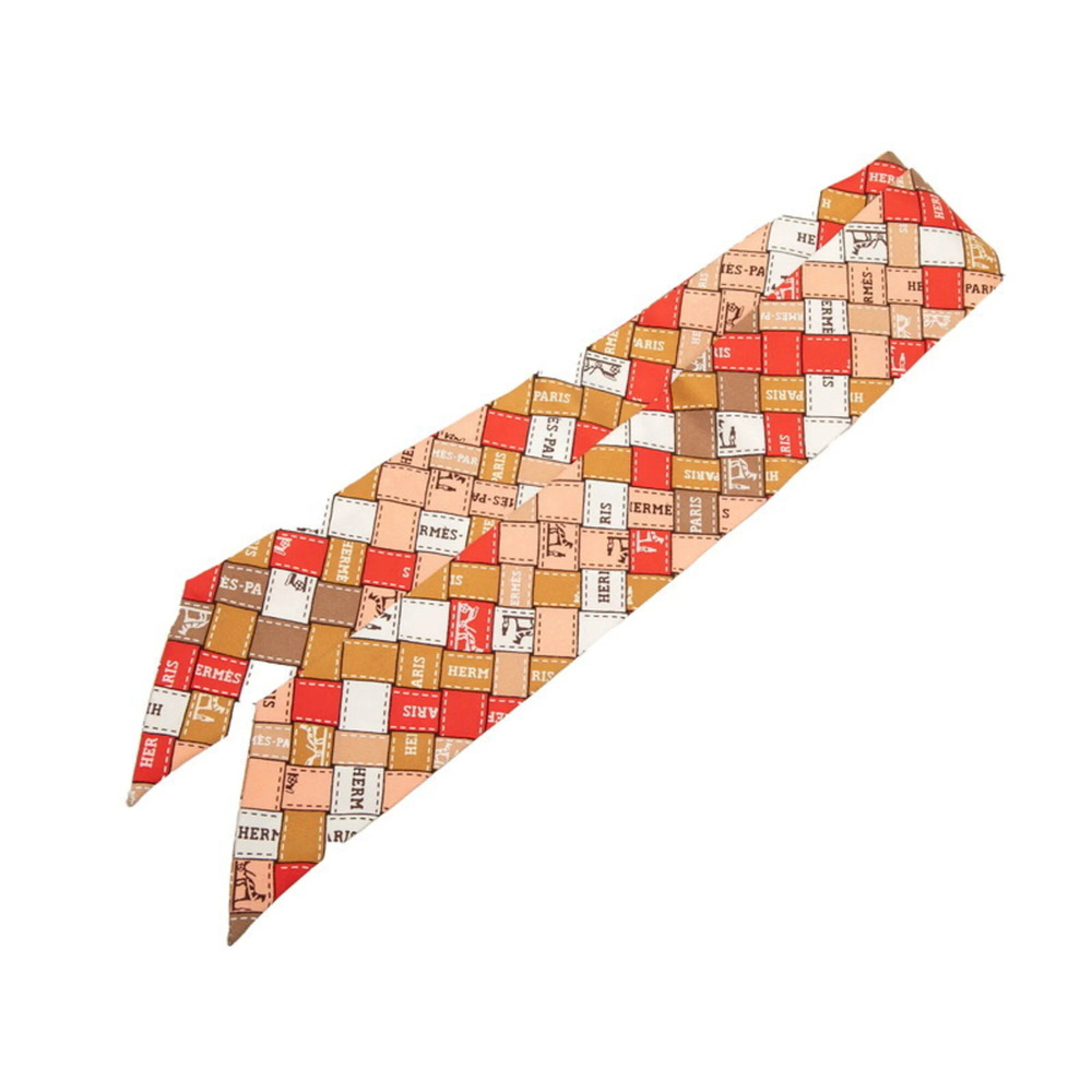 Hermes Twilly Bolduc au Carre Scarf/Muffler, Red/Multicolor Silk, Women's